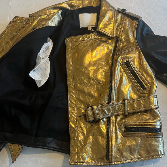 NWT 3.1 Phillip Lim Distressed Metallic Belted Biker Jacket Bronze Sz 6 (a2) - Picture 14 of 16